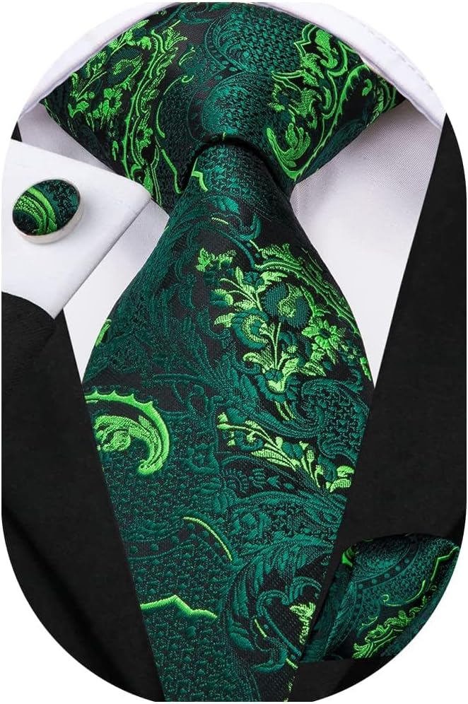 Dubulle Mens Tie Set Solid Paisley Silk Striped Necktie for Men with Cufflinks Tie and Pocket Square - Image 1